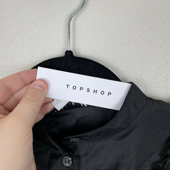 Topshop Frill Ruffle Eyelet Cutout Long Sleeve Button Up Top US Size 4 Black - Picture 5 of 6